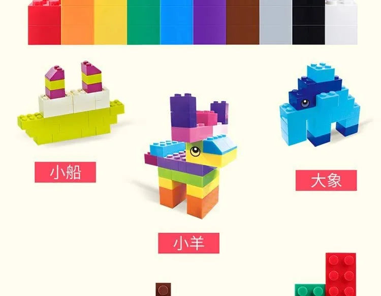 Creative Building Brick Set, 300 or 500 Colorful DIY Pieces for Open-Ended Construction, City Scenes, Counting and Shape Sorting Play