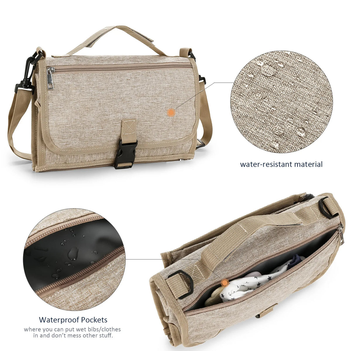 Diaper Changing Clutch with Foldout Baby Mat and Storage Pockets, 3-in-1 Portable Waterproof Changing Pad for Everyday Outings
