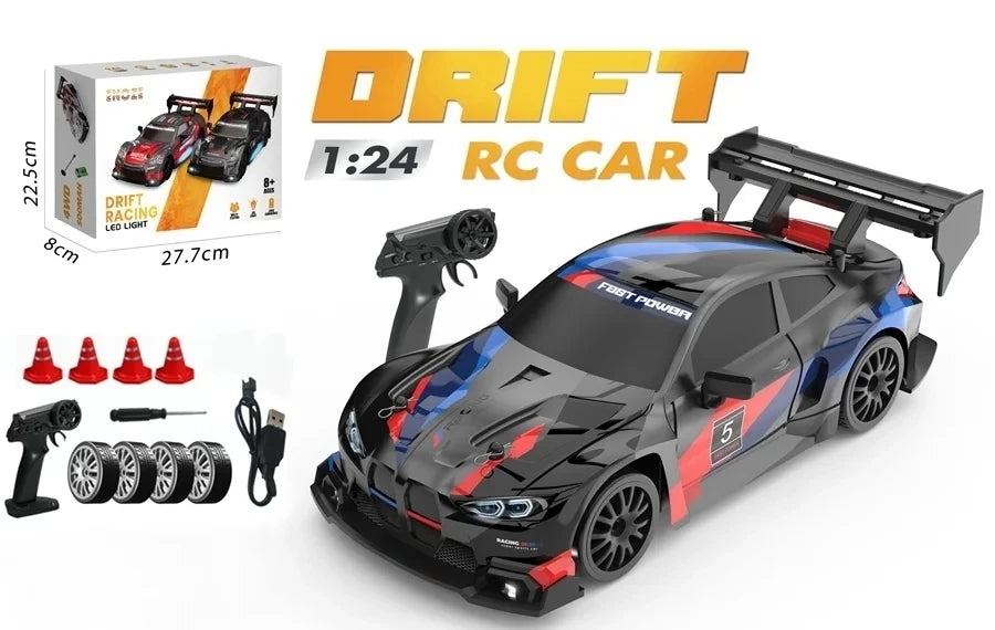 RC Drift Racing Car with 4WD, 2.4GHz Proportional Remote Control, LED Lights and Replaceable Racing and Drift Tires for Kids and Adults