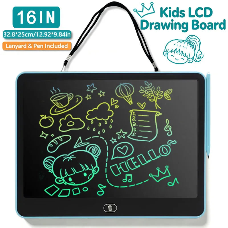 Erasable LCD Writing Board for Kids, 8, 11, 13 or 16 Inch Color Drawing Tablet with Stylus for Doodles, Handwriting and Number Practice