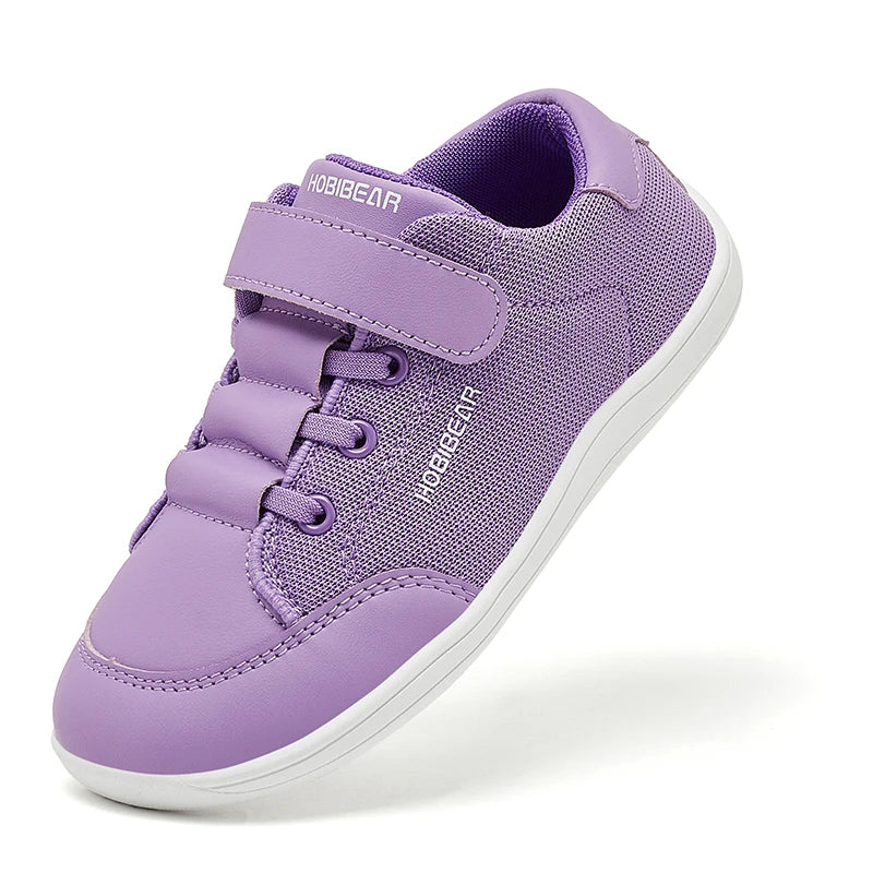 Kids Colorblock Barefoot Sneakers by HOBIBEAR with Breathable Mesh, Wide Toe Box, Zero-Drop Design and Easy Strap for Everyday Walking