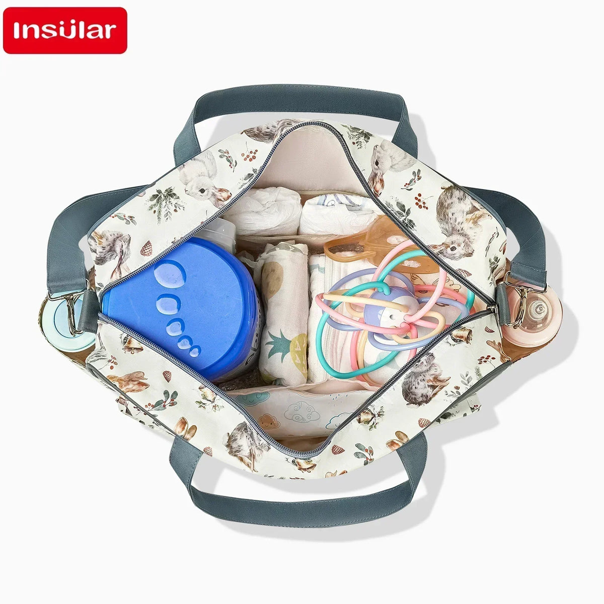 Diaper Tote Bag with Wide Opening and Printed Front Pockets, Large Capacity Baby Essentials Organizer for Moms, Travel and Everyday Outings