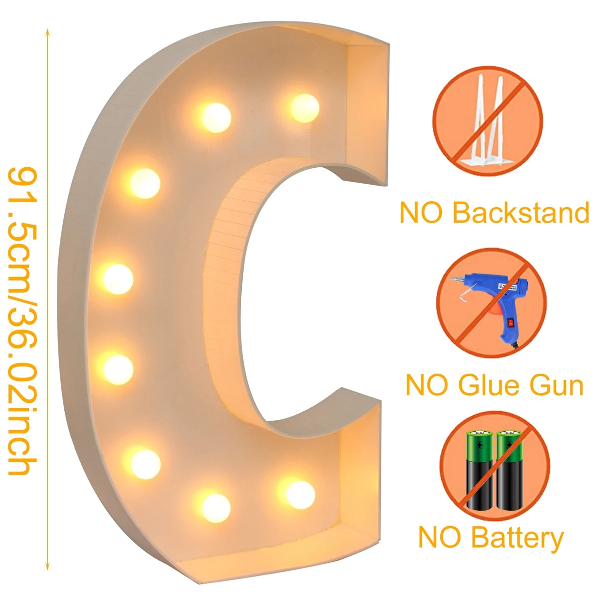 Giant Marquee Letter Frame Box, 91.5cm LED Light-Style Alphabet Display for DIY Names, Baby Showers, First Birthdays and Wedding Party Decor