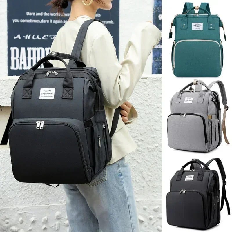 Diaper Bag Backpack with Fold-Out Changing Station, Large Capacity Baby Essentials Organizer with Bottle Pockets and Changing Mat for Parents