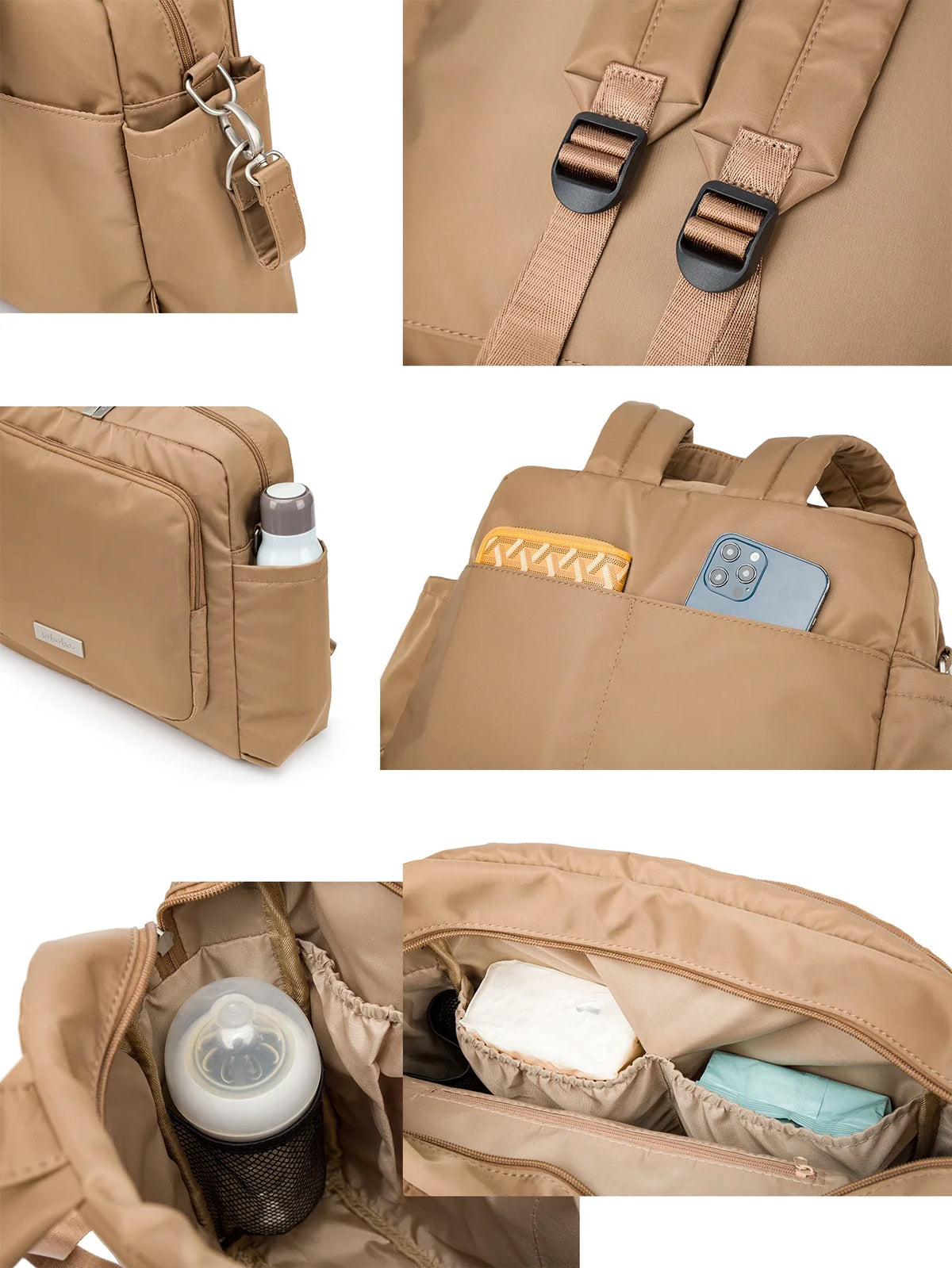Diaper Bag Backpack with Wide Front Zip Pocket, SOBOBA Baby Essentials Organizer with Side Pockets and Top Handle, 34 x 32 x 12 cm
