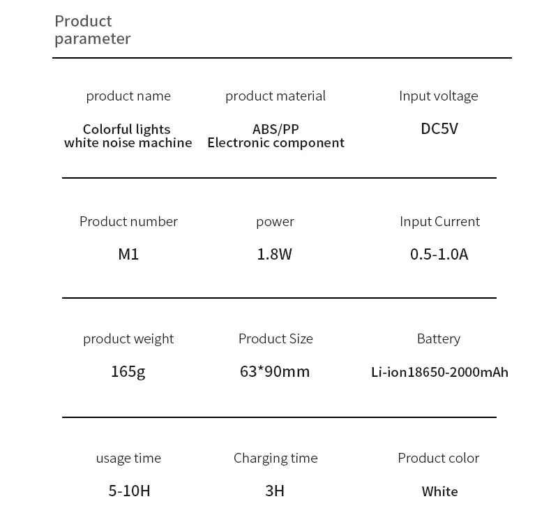 Color Light White Noise Machine with 7 Light Effects and 12 Sounds, 2000mAh Rechargeable Battery, Compact Sound Device for Nursery and Travel