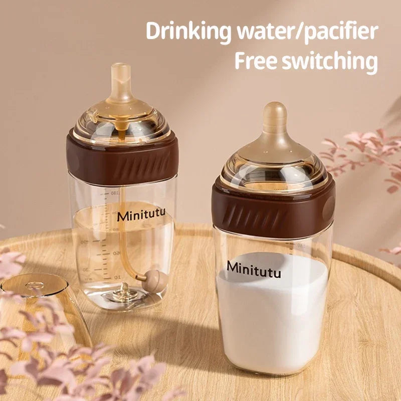 Glass Baby Feeding Bottle, Borosilicate Milk Bottle with Silicone Nipple and Bottom Air Return Valve, 80 mL, 160 mL and 240 mL Infant Options