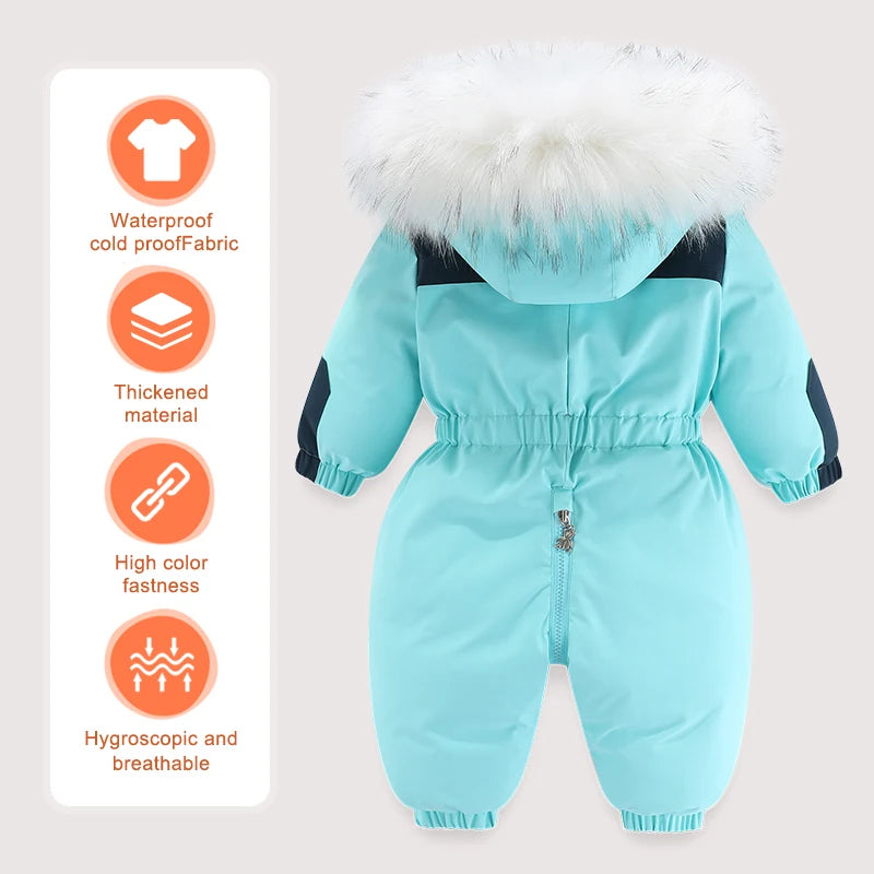 Toddler Hooded Snowsuit by Ircomll, Padded One-Piece Winter Outerwear with Plush-Look Hood Trim, Elastic Cuffs and Pockets, Sizes 18M to 4-5T