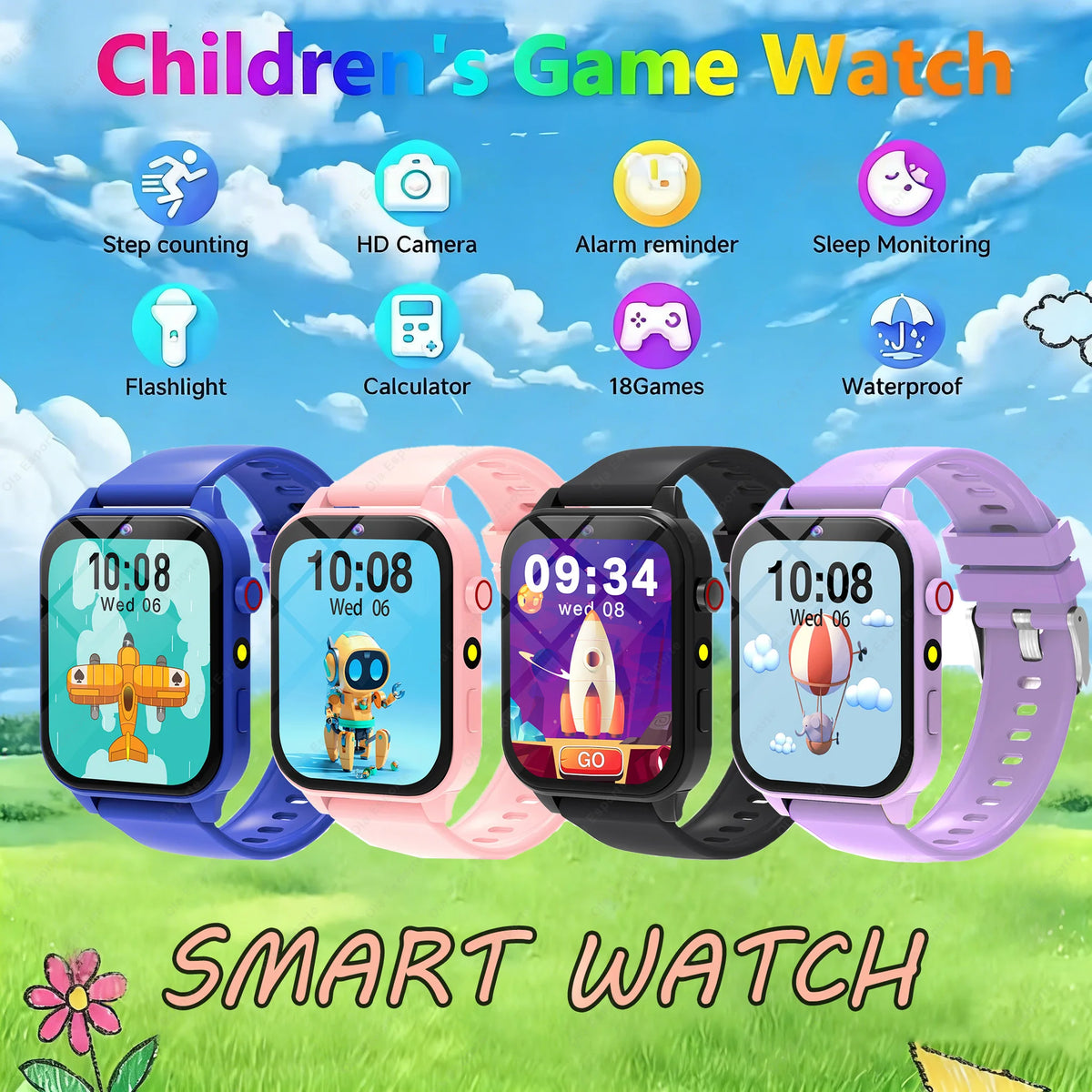 Kids Game Smartwatch HT30 with 18 Games, Camera, 1.83-Inch Screen, Step Counter, Alarm, Calculator and Flashlight in Four Color Choices