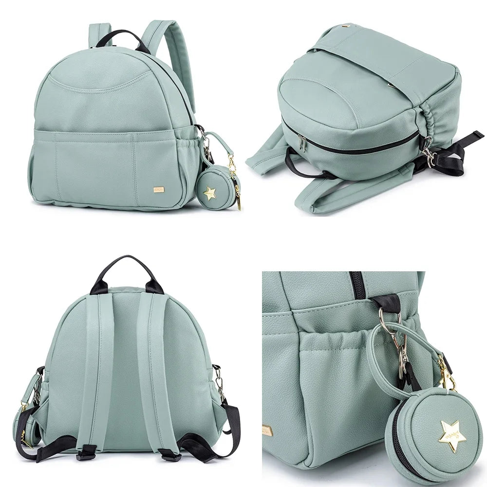PU Diaper Bag Backpack with Zippered Storage and Front Pockets, 34 x 14 x 32 cm Baby Essentials Organizer for Parents and Everyday Outings