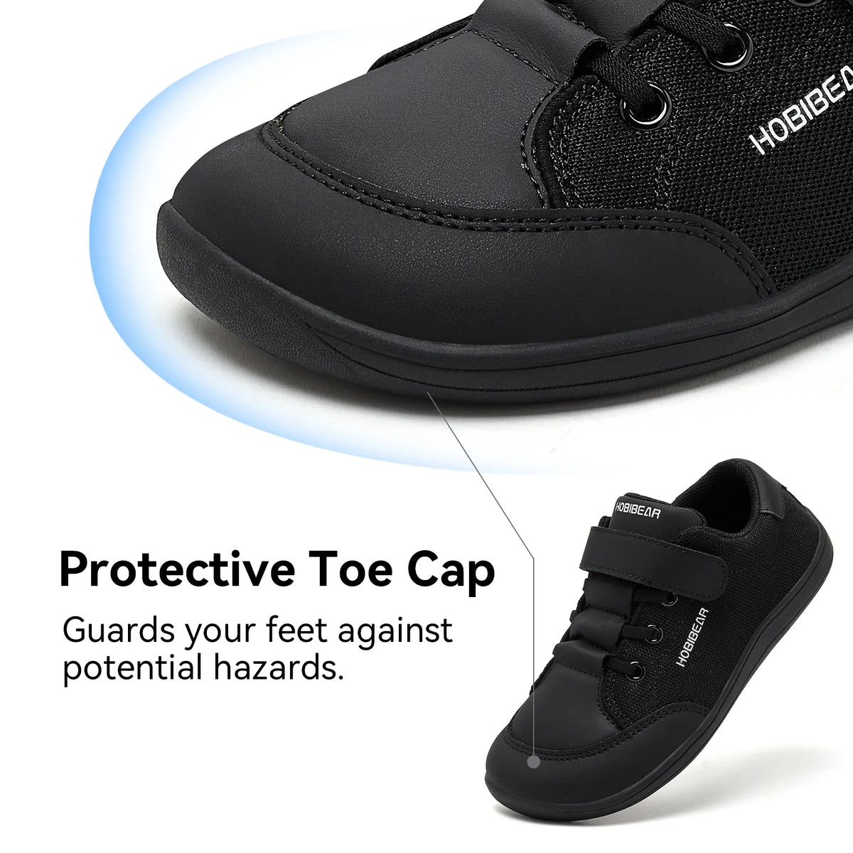 Kids Colorblock Barefoot Sneakers by HOBIBEAR with Breathable Mesh, Wide Toe Box, Zero-Drop Design and Easy Strap for Everyday Walking