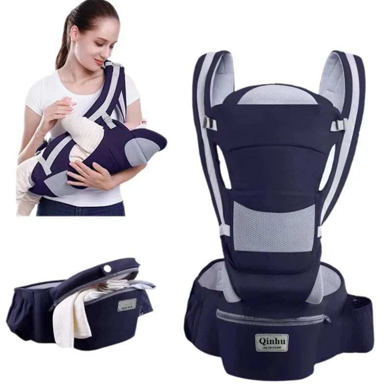 Hip Seat Baby Carrier with Padded Shoulder Straps, Wide Waist Belt and Zippered Storage Pocket, Babywearing Gear in Solid and Floral Color Options