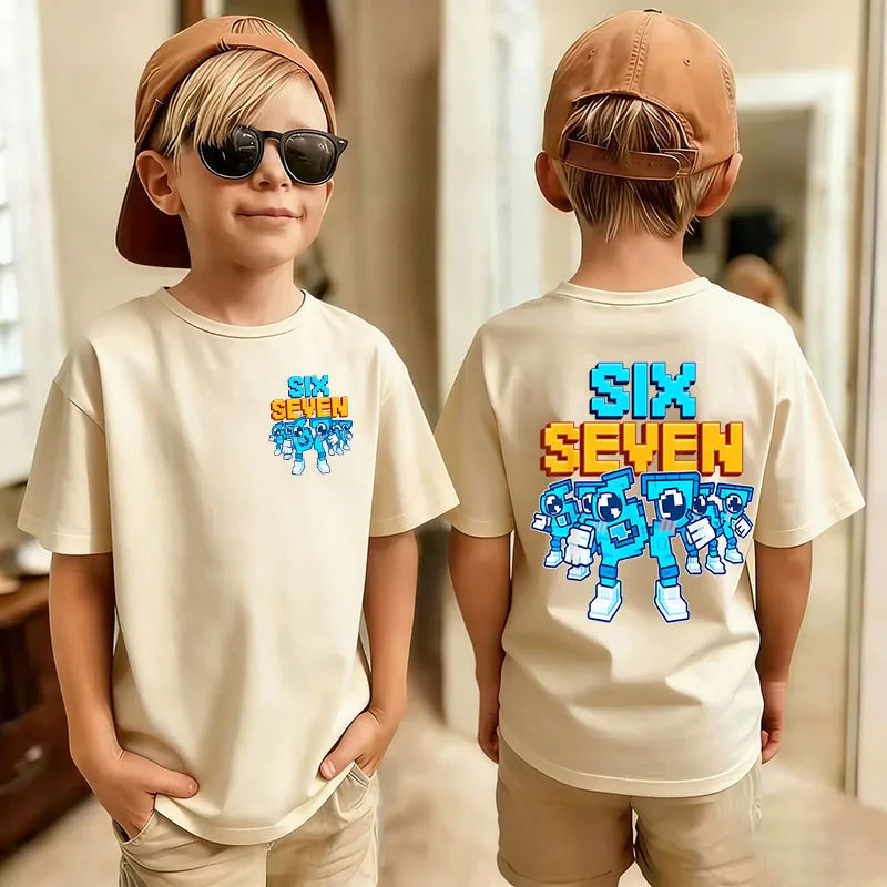 Six Seven Kids T-Shirt with Funny 67 Number Graphic, Short Sleeve Summer Top for Boys and Girls, Casual Playdate Outfits and Birthday Fan Gifts