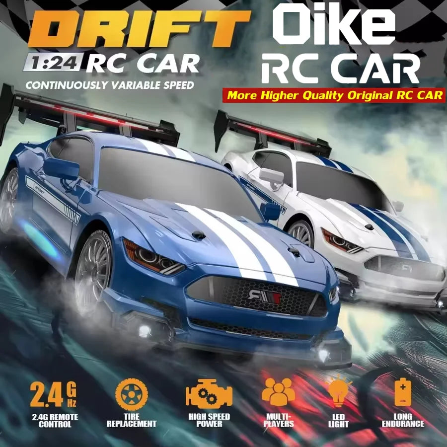 RC Drift Racing Car with 4WD, 2.4GHz Proportional Remote Control, LED Lights and Replaceable Racing and Drift Tires for Kids and Adults
