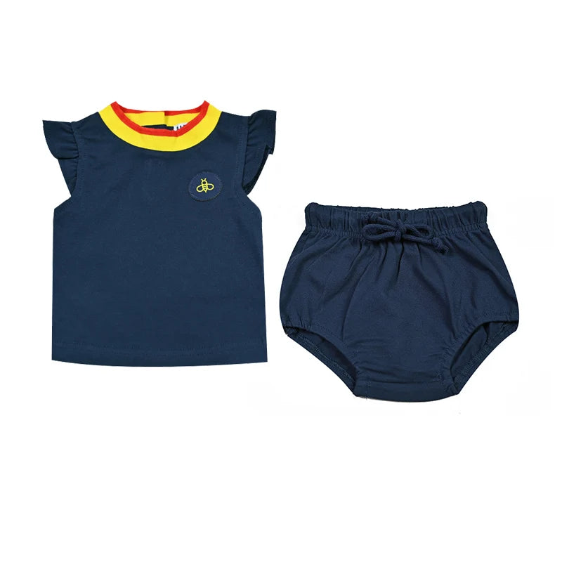 Striped Collar Kids Matching Outfits with Bee Motifs, Boys Shirts, Girls Dress and Top-Skirt Sets, Baby Top-and-Shorts Options for Sibling Photos
