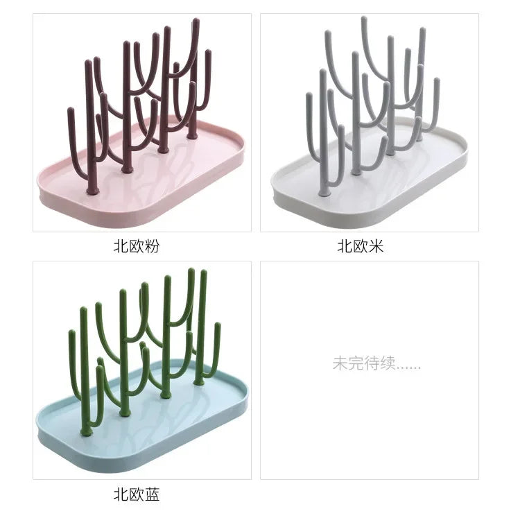 Detachable Baby Bottle Drying Rack with Branch Holders and Water Catch Tray, ABS and PP Countertop Drainer for Bottles and Feeding Accessories
