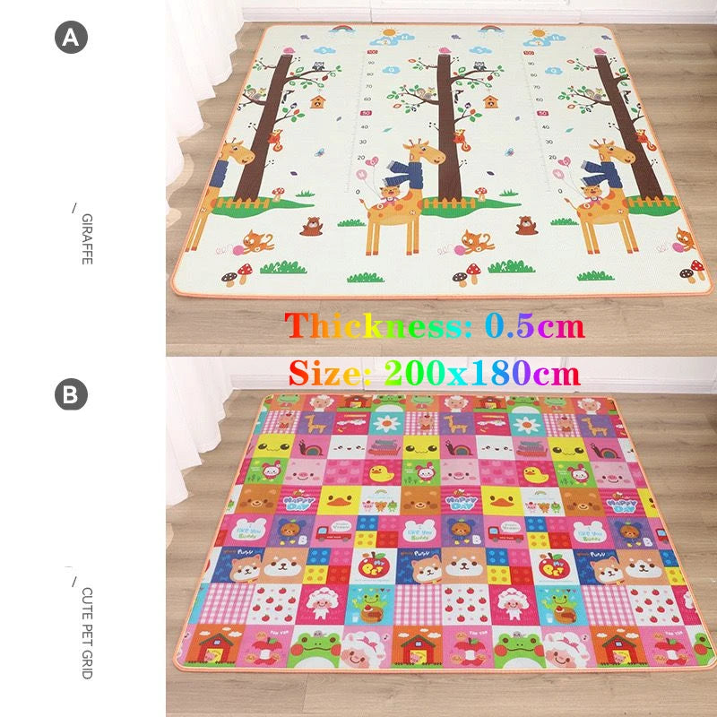 Oversized Baby Floor Play Mat 200 x 180 cm, Double-Sided Animal Print EVA Foam Crawling Rug with 4-5 mm Padding for Supervised Family Activities