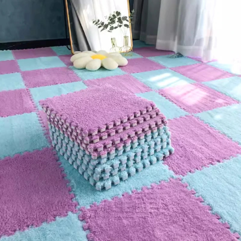 Interlocking Carpet Floor Tiles, Plush 30 cm EVA Foam Puzzle Squares with 1 cm Cushioning for Nursery Corners and Kids Indoor Playrooms