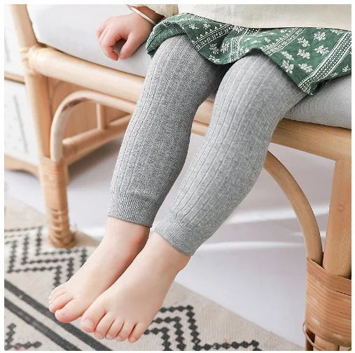 Ribbed Footless Leggings for Babies and Toddler Girls, Solid Color Knit Bottoms in Six Colors and Four Size Groups for Everyday Outfit Layering