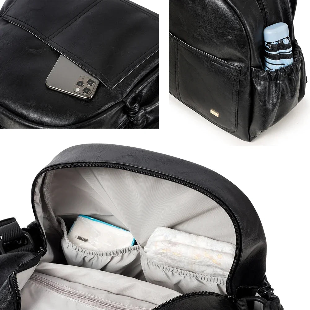 Nappy Changing Backpack by Soboba with Front Slip Pockets, Side Storage and Top Handle, Solid-Color Diaper Bag for Baby Essentials and Parent Outings