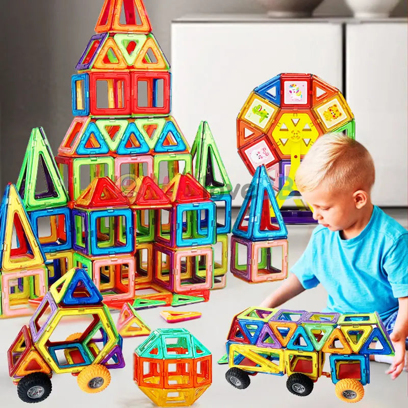 Magnetic Building Blocks for Kids, Large Colorful Geometric Construction Set with 84, 119 or 168 Pieces for Creative STEM Play