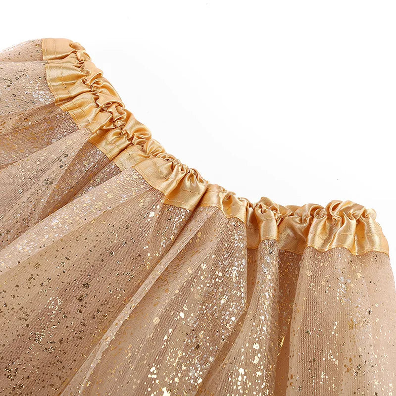 Gold Shimmer Tutu Skirt for Girls with Gathered Waistband and Full Mesh Silhouette for Birthday Parties, Holiday Photos and Dress-Up, Sizes 2-8Y