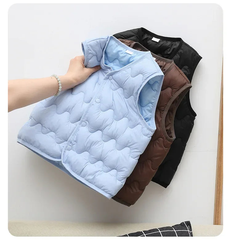 Quilted Toddler Vest with Snap-Front Closure, Solid Color Sleeveless Waistcoat for Boys and Girls in Sizes 2T–6T for Fall and Winter Layering