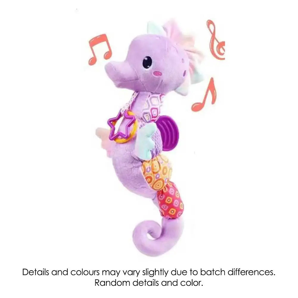 Plush Seahorse Baby Rattle with Crinkle Sounds, Colorful Patterned Panels and Soft Animal Design for Supervised Sensory Play and Baby Shower Gifts