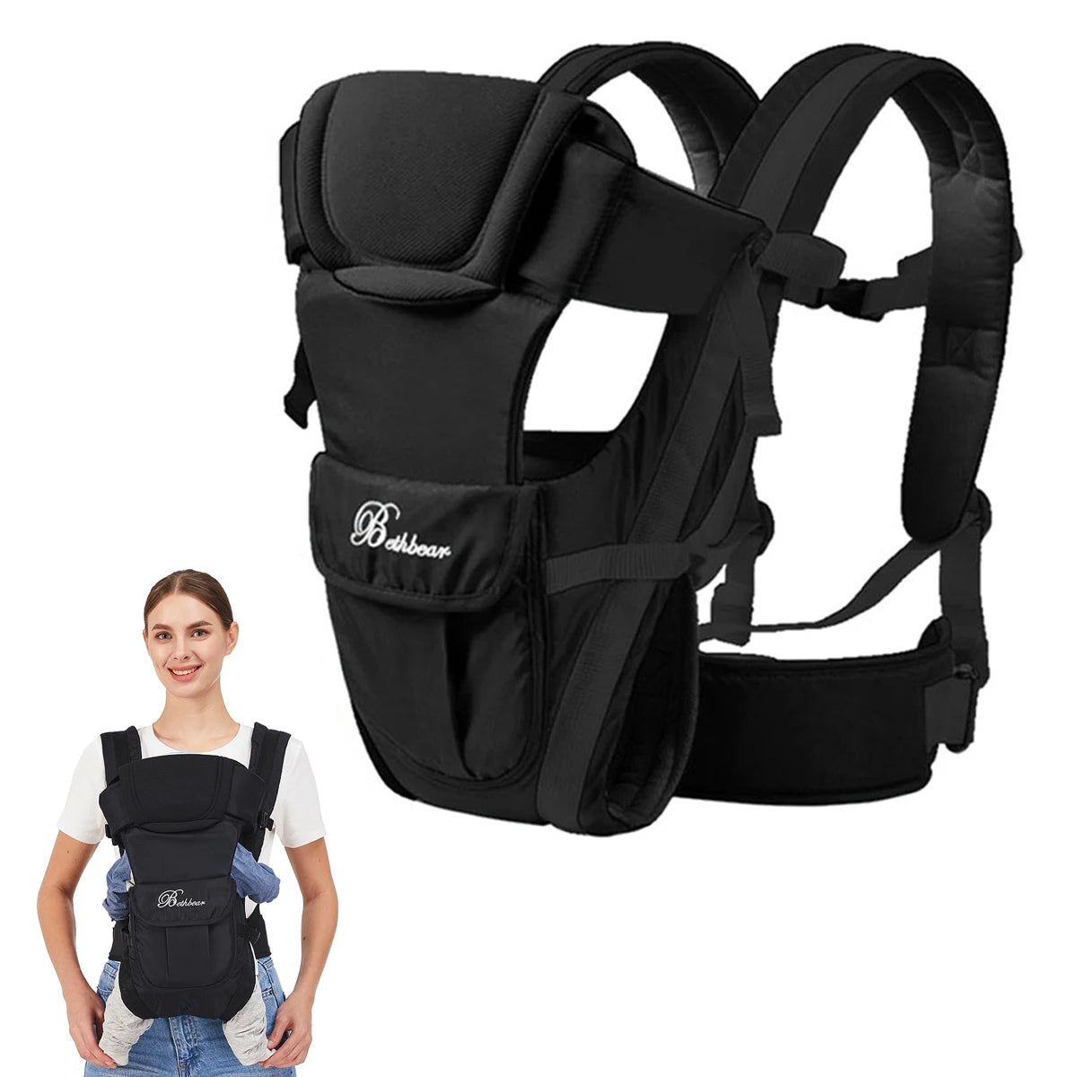 4-in-1 Baby Carrier with Adjustable Shoulder Straps and Buckle Fastenings, Structured Babywearing Carrier in Four Colors for Family Outings