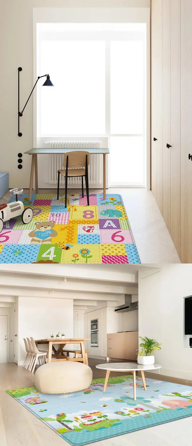 Foldable Baby Activity Mat with Double-Sided Prints, LDPE Padded Wipe-Clean Floor Surface and Carry Bag for Supervised Tummy Time and Toddler Play