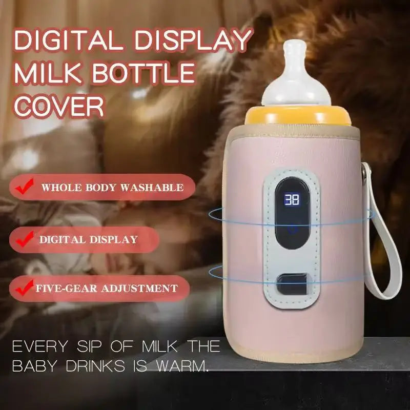 Baby Bottle Insulation Sleeve with LCD Display, Portable USB Milk Warming Cover with Carry Loop for Caregiver Use at Home and During Travel