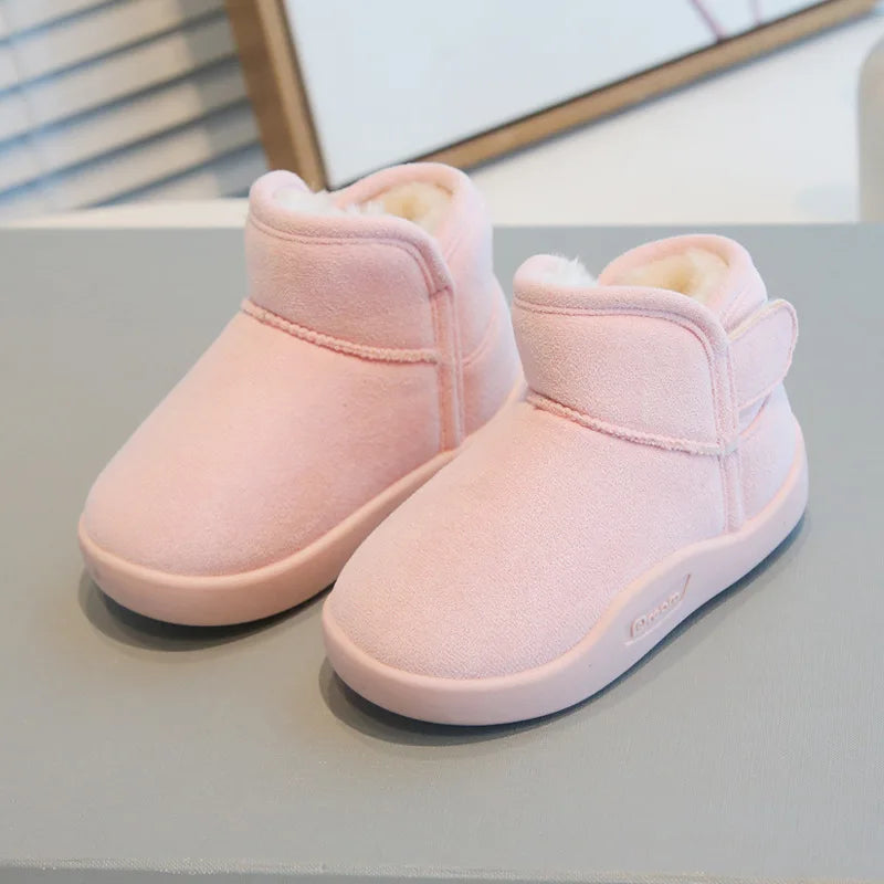 Toddler Winter Ankle Boots with Cozy Plush Lining, Short Cold-Weather Shoes for Boys and Girls in Brown, Beige, Black or Pink, CN15-24