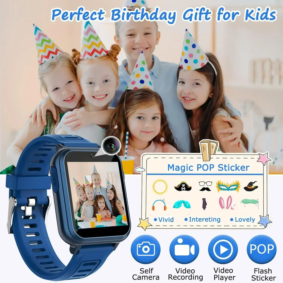 Kids Learning Smartwatch with 24 Games, Selfie Camera, 100 Learning Cards, 10 Audio Stories and Habit Alarms for Boys and Girls Ages 4–12