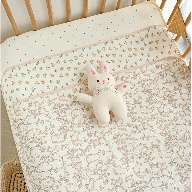 Washable Cotton Diaper Changing Mat, Large Waterproof Baby Changing Pad with Printed Designs for Everyday Nursery Diaper Care