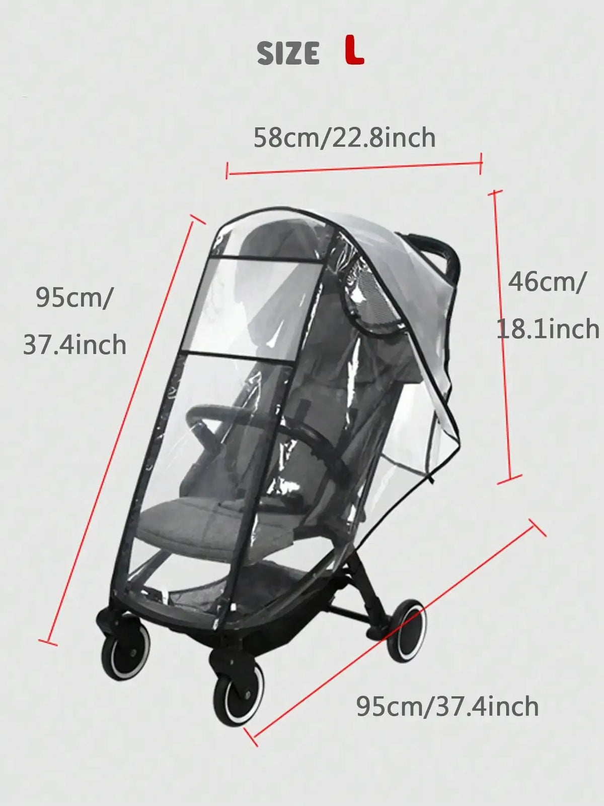 Stroller Weather Shield with Clear Panels, Black Trim and Mesh Side Ventilation, M or L Rain Cover Options for Baby Pushchair Outdoor Outings