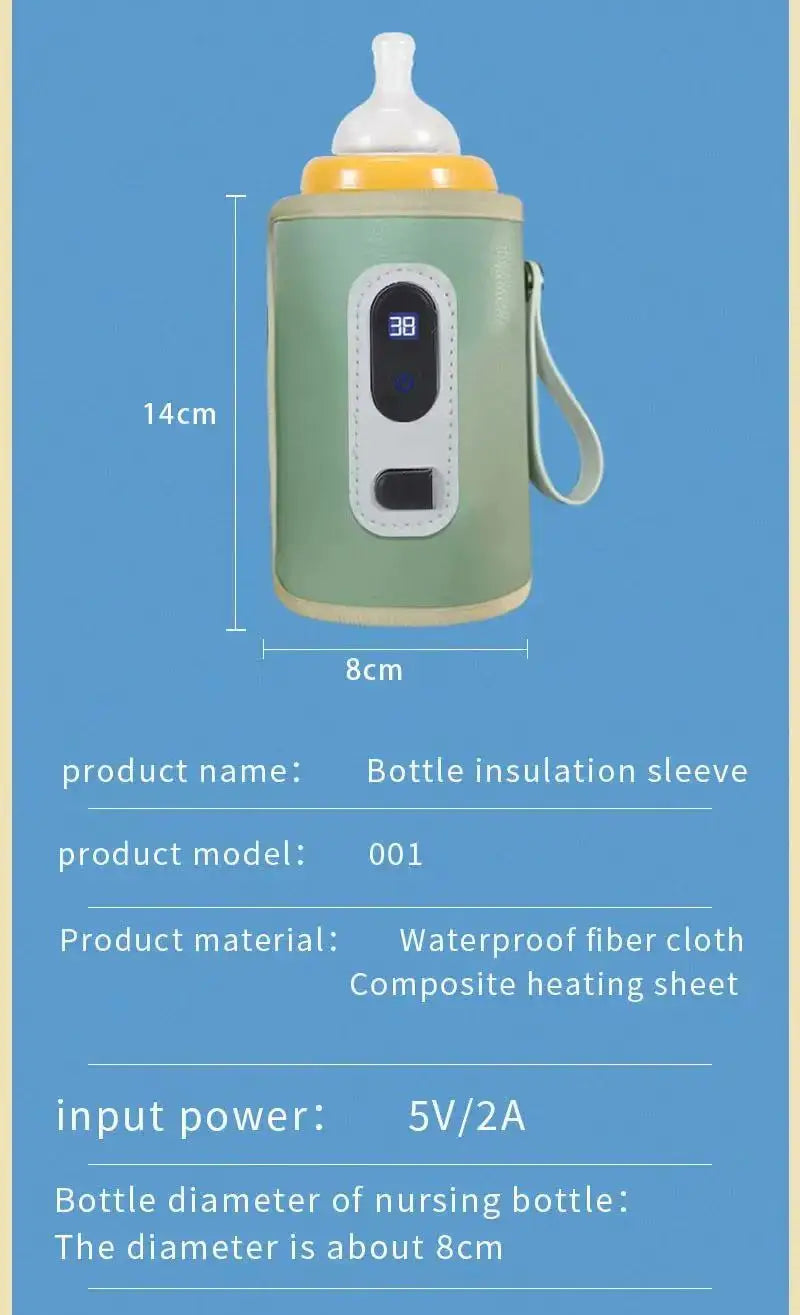 Baby Bottle Insulation Sleeve with LCD Display, Portable USB Milk Warming Cover with Carry Loop for Caregiver Use at Home and During Travel