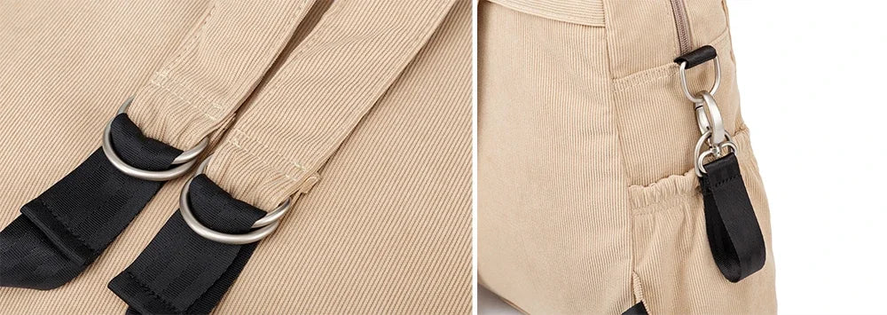 Corduroy Diaper Backpack by Soboba, Large Capacity Baby Changing Bag with Interior Pockets, Front Zip Storage and Side Pockets for Daily Outings