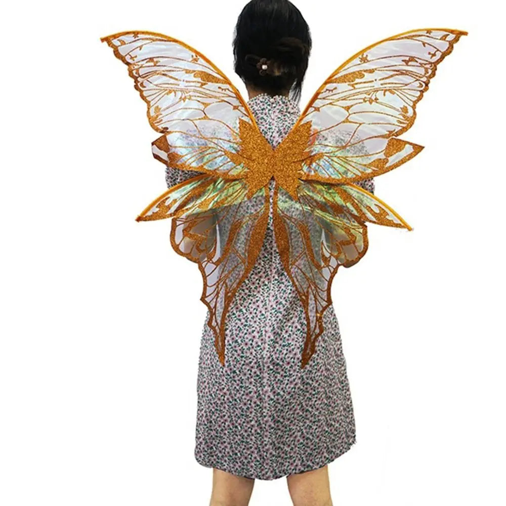 Fairy Wings Costume Set with Organza Butterfly Wings, Elf Ears, Floral Wreath and Star Wand for Halloween, Fantasy Parties and Dress-Up