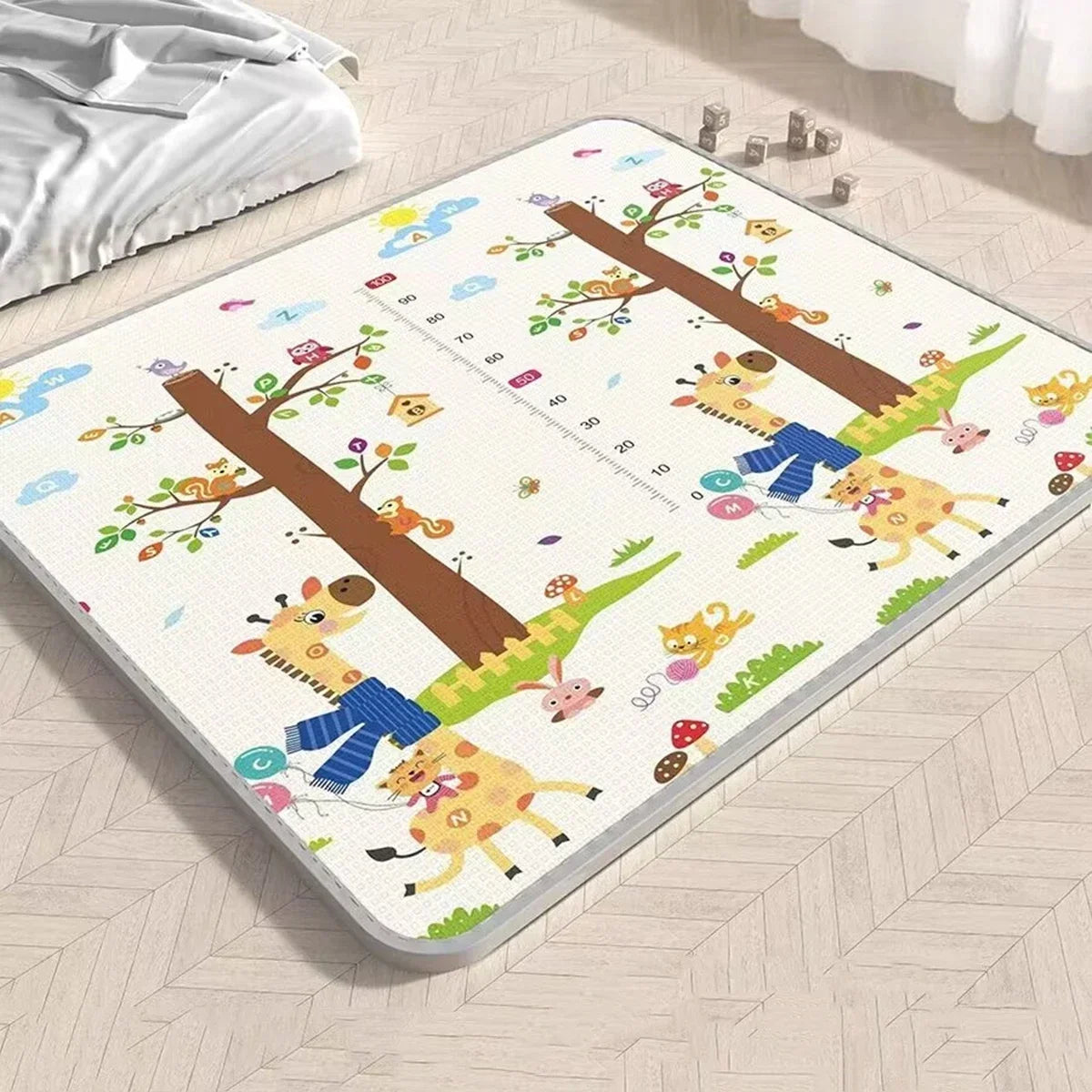 Double-Sided Baby Floor Mat with Animal and Scene Prints, Foldable Foam Crawling Rug in Five Size and Thickness Options for Supervised Play