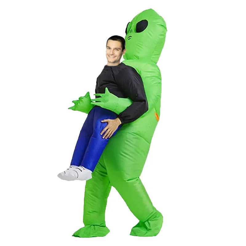 Carry-Me Alien Inflatable Costume for Kids and Adults, Green Abduction Illusion Suit with Fan and Battery Case for Halloween Parties and Stage Shows