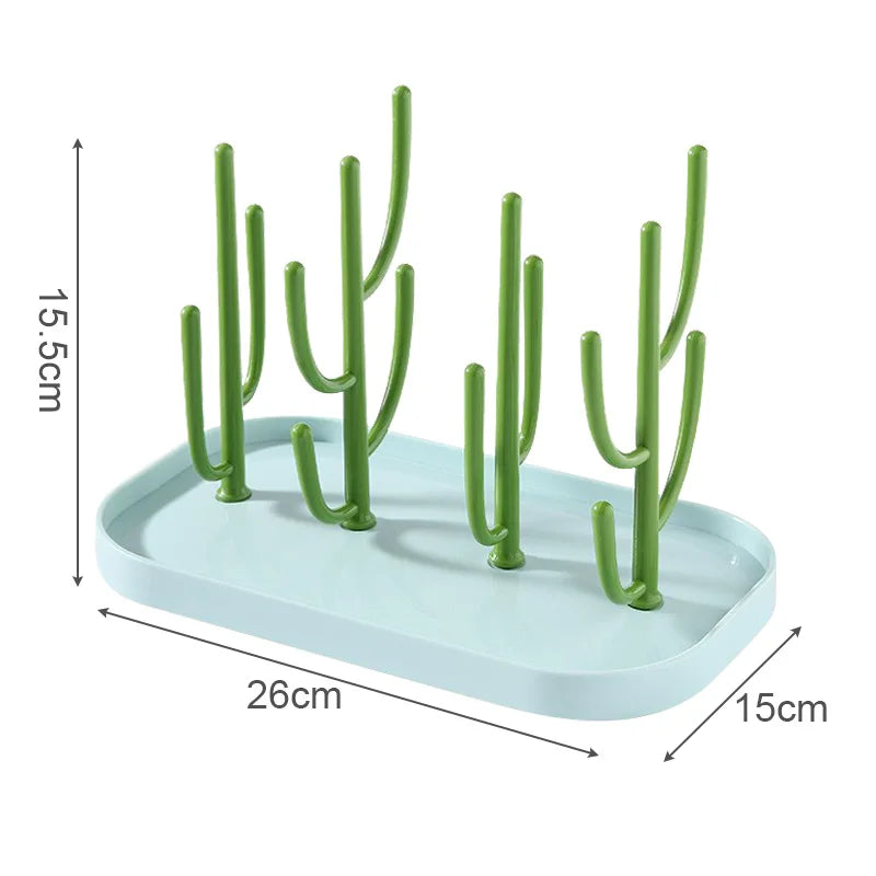 Cactus Baby Bottle Drying Rack with Branch Holders and Water Catch Tray, Portable PP Countertop Organizer for Bottles, Nipples and Pacifiers