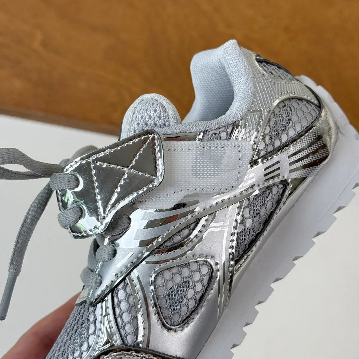 Kids Mesh Sneakers with Metallic Orbit Styling, Lace-Up Casual Walking Shoes in Pink or Silver with Rubber Soles for Everyday Outfits