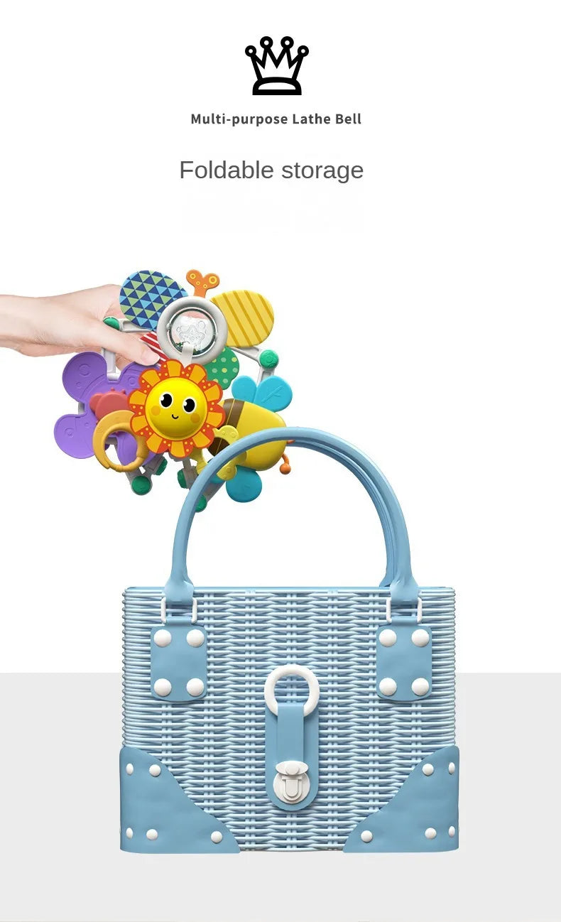 Stroller Activity Toy Arch with Colorful Hanging Play Details, Ocean or Bee Theme Clip-On Baby Play Bar for Supervised Sensory Exploration