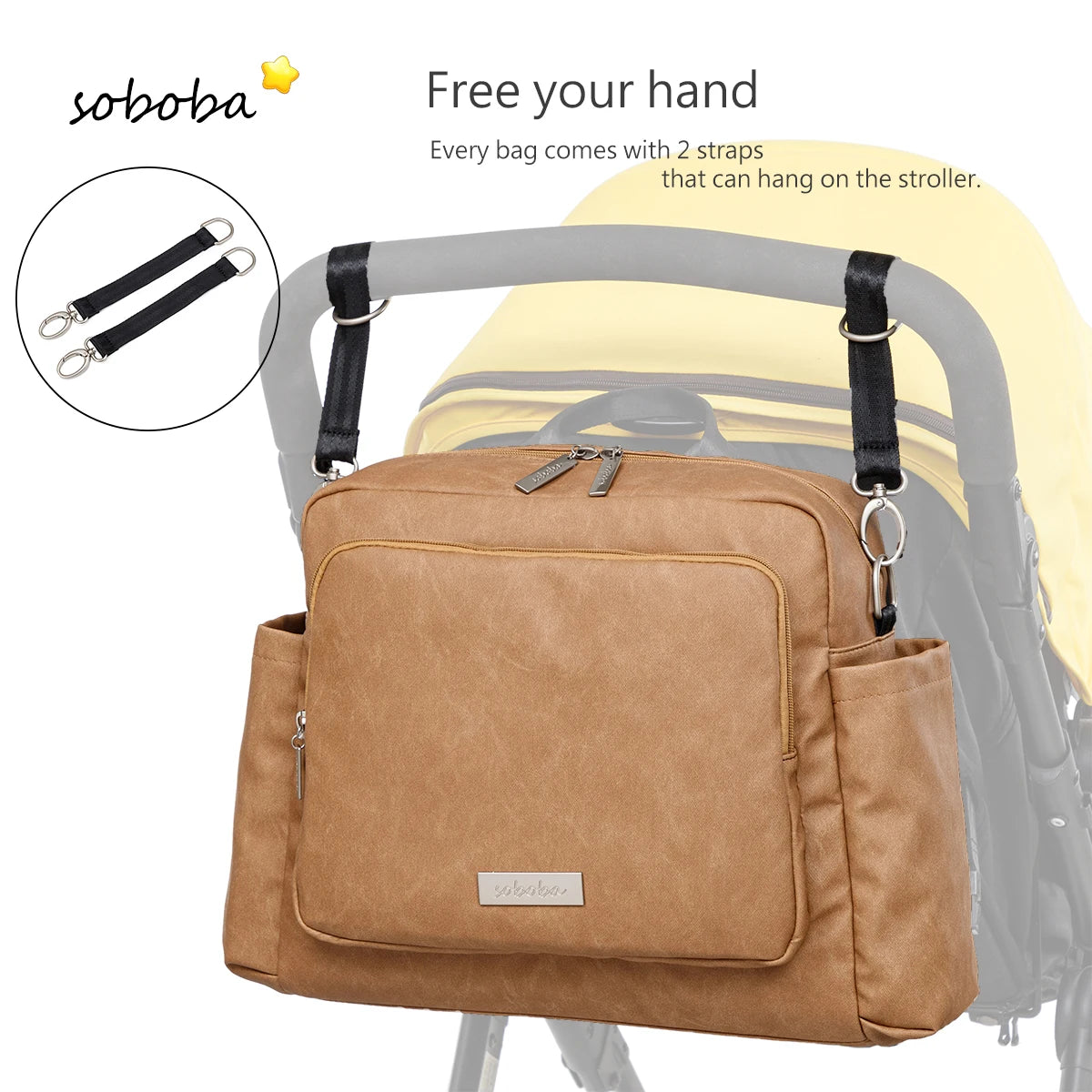 Diaper Bag Backpack with Wide Front Zip Pocket, SOBOBA Baby Essentials Organizer with Side Pockets and Top Handle, 34 x 32 x 12 cm