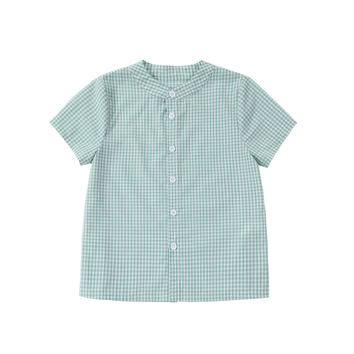 Sage Green Gingham Kids Outfits with Cotton Girls Dress and Baby Romper Options, Lyocell Knit Layers and Boys Separates for Sibling Family Photos