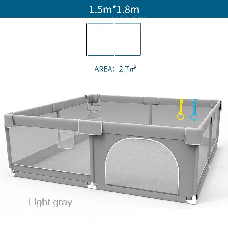 Baby Playpen with Pull Rings by IMBABY, Light Gray Mesh Activity Fence with Zippered Door and Multiple Size Options for Supervised Play