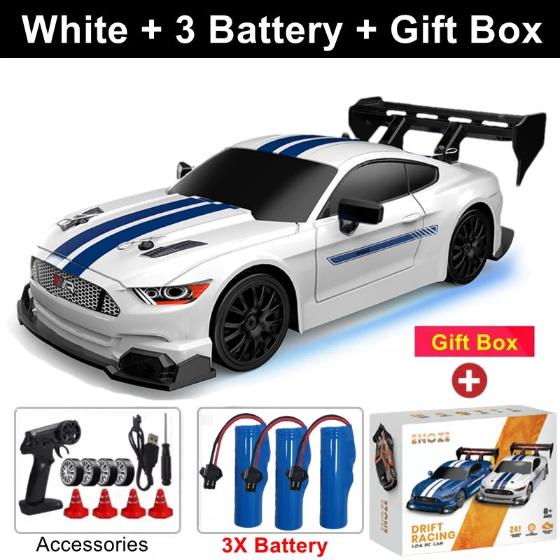 RC Drift Racing Car with 4WD, 2.4GHz Proportional Remote Control, LED Lights and Replaceable Racing and Drift Tires for Kids and Adults