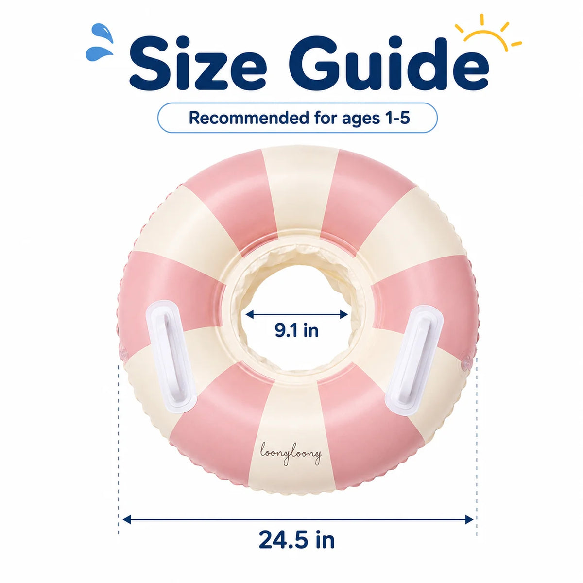 Inflatable Baby Pool Float Seat with Detachable Canopy and Easy-Grip Handles, Retro Striped Swim Ring for Supervised Summer Water Play