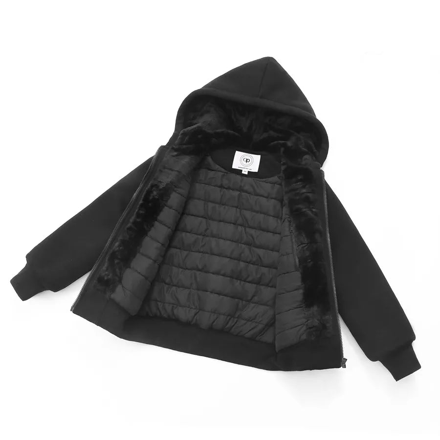 Kids Lined Zip-Up Hoodie with Plush-Textured Interior, Hood and Front Pockets, Boys and Girls Fall Winter Jacket for Everyday Layering