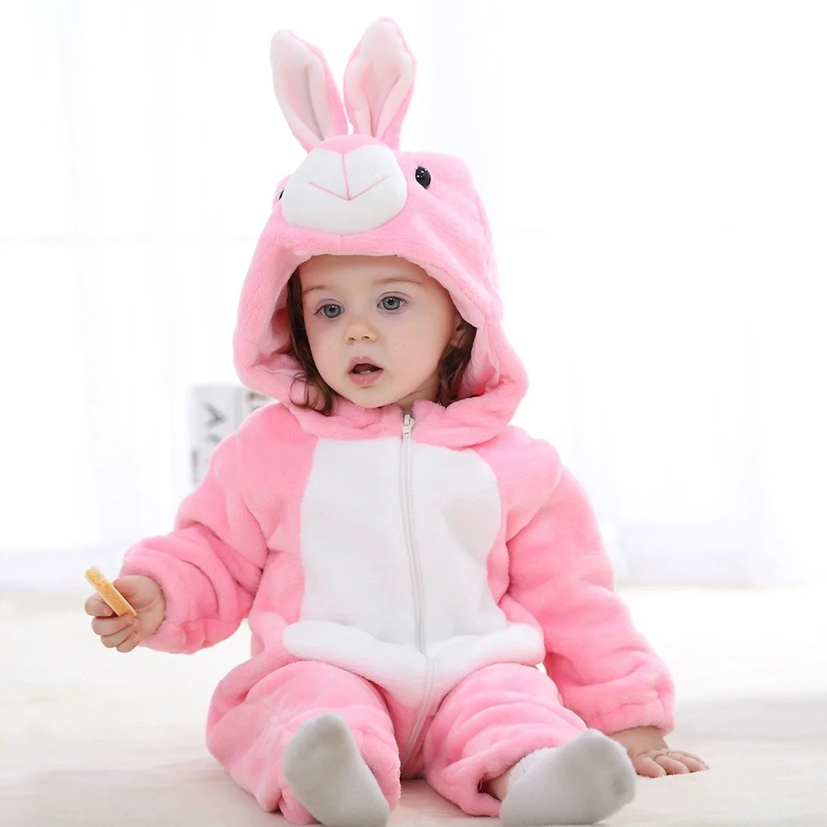 Baby Animal Hooded Costume Jumpsuit with Flannel Styling, Duck, Rabbit, Leopard and More Dress-Up Options for Boys and Girls, Sizes 70-120